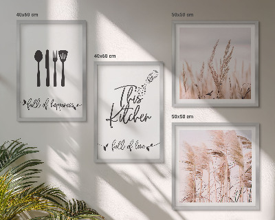 Wall art set Kitchen boho grass lettering