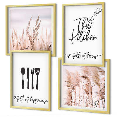 Wall art set Kitchen boho grass lettering