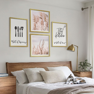 Wall art set Kitchen boho grass lettering