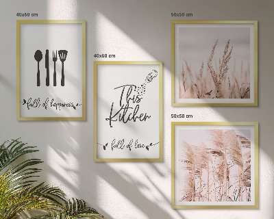 Wall art set Kitchen boho grass lettering