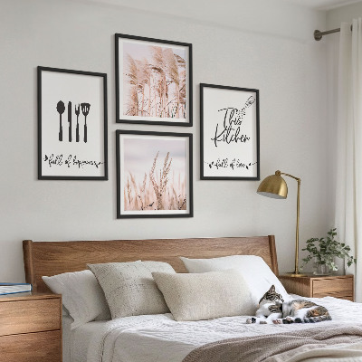 Wall art set Kitchen boho grass lettering