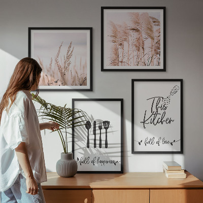 Wall art set Kitchen boho grass lettering