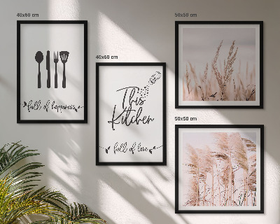 Wall art set Kitchen boho grass lettering