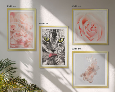 Set of 4 wall art pieces Gray cat roses abstract