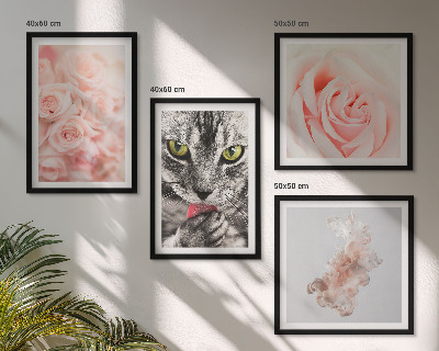 Set of 4 wall art pieces Gray cat roses abstract