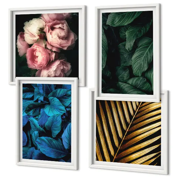 Wall art set featuring colorful leaves and flowers
