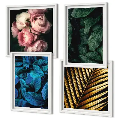 Wall art set featuring colorful leaves and flowers