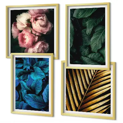 Wall art set featuring colorful leaves and flowers