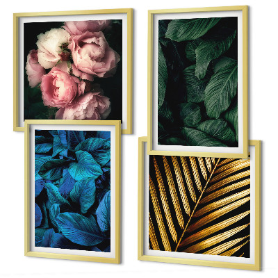 Wall art set Leaves flowers in colors