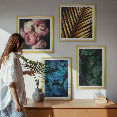 Wall art set Leaves flowers in colors