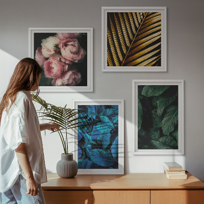Wall art set Leaves flowers in colors