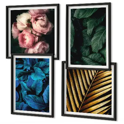 Wall art set featuring colorful leaves and flowers