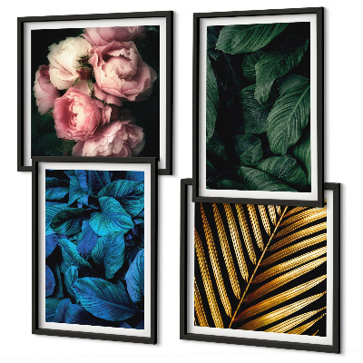 Wall art set Leaves flowers in colors