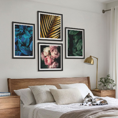 Wall art set Leaves flowers in colors