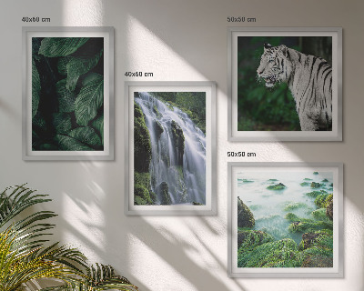 Set of 4 wall art pieces White tiger waterfall leaves