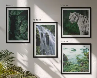 White tiger and waterfall wall art set set of 4 pieces with leaves