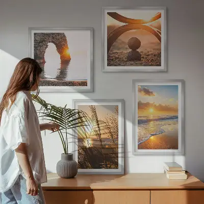 Multi-piece wall art set tranquil beach and sun landscape