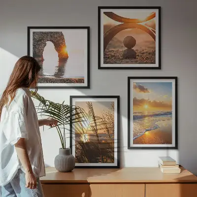 Multi-piece wall art set tranquil beach and sun landscape