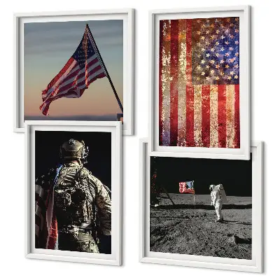 Wall art set featuring American symbols and USA flag