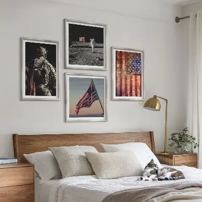 Wall art set featuring American symbols and USA flag