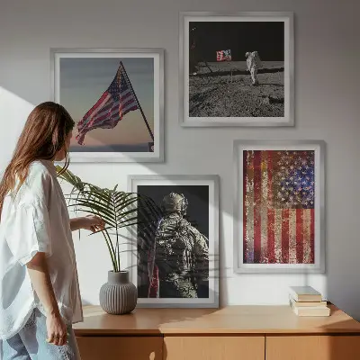 Wall art set featuring American symbols and USA flag