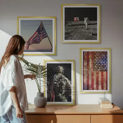 Wall art set featuring American symbols and USA flag