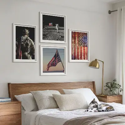 Wall art set featuring American symbols and USA flag