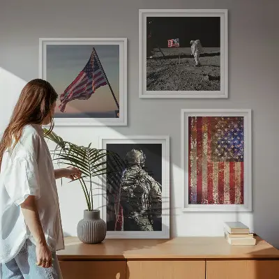 Wall art set featuring American symbols and USA flag