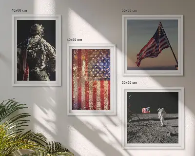 Wall art set featuring American symbols and USA flag