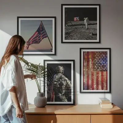 Wall art set featuring American symbols and USA flag