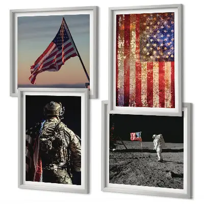 Wall art set featuring American symbols and USA flag