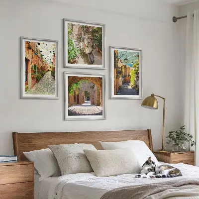 Set of 4 wall art prints charming streets and pizza theme