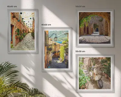 Set of 4 wall art prints charming streets and pizza theme