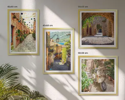 Set of 4 wall art pieces Charming streets and pizza