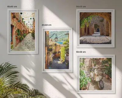 Set of 4 wall art prints charming streets and pizza theme