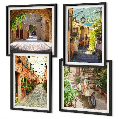 Set of 4 wall art pieces Charming streets and pizza