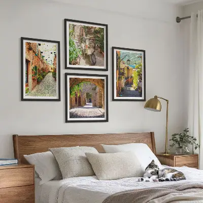 Set of 4 wall art pieces Charming streets and pizza