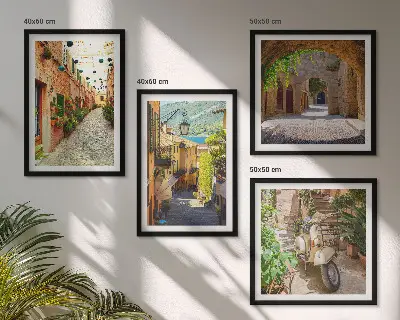 Set of 4 wall art prints charming streets and pizza theme