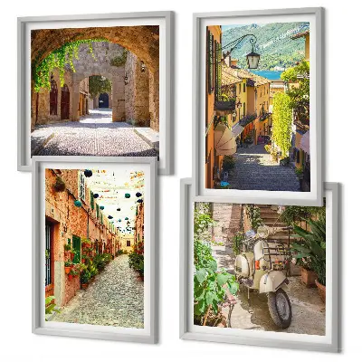 Set of 4 wall art prints charming streets and pizza theme
