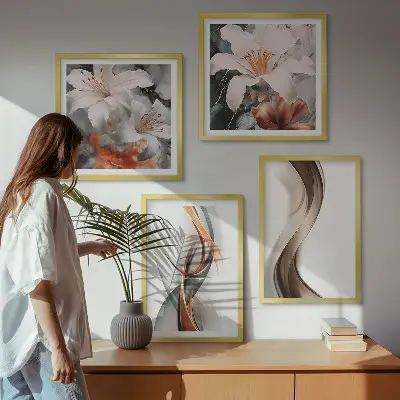 Multi-piece wall art set yellow gray and brown waves