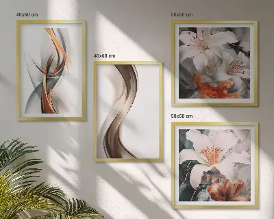 Multi-piece wall art set yellow gray and brown waves