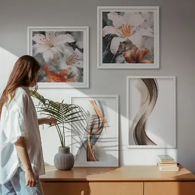 Multi-piece wall art set yellow gray and brown waves