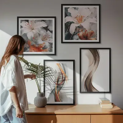 Multi-piece wall art set yellow gray and brown waves