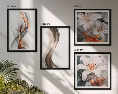Multi-piece wall art set yellow gray and brown waves