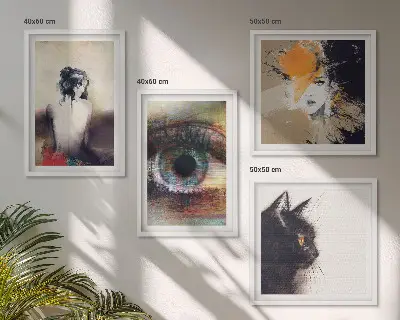 Wall art set portrait of a woman featuring eye and emotion colors