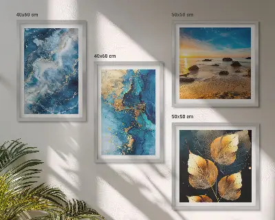 Set of 4 blue and gold patterned wall art prints decorative wall art set