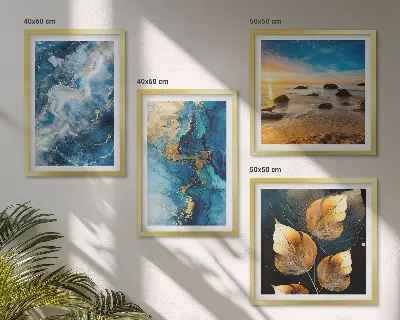 Set of 4 blue and gold patterned wall art prints decorative wall art set