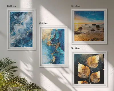 Set of 4 blue and gold patterned wall art prints decorative wall art set