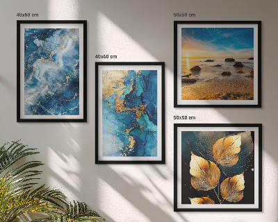 Set of 4 wall art pieces Blue gold patterns images