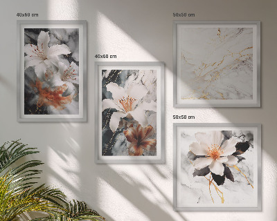Multi-piece wall decor set Flowers marble white black